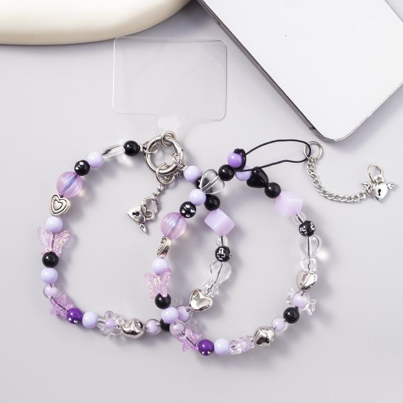 Douyin Style Beaded Phone Lanyard: Cartoon Butterfly & Bear Durable Wrist Strap, Anti-Lost, Versatile, Exquisite Design