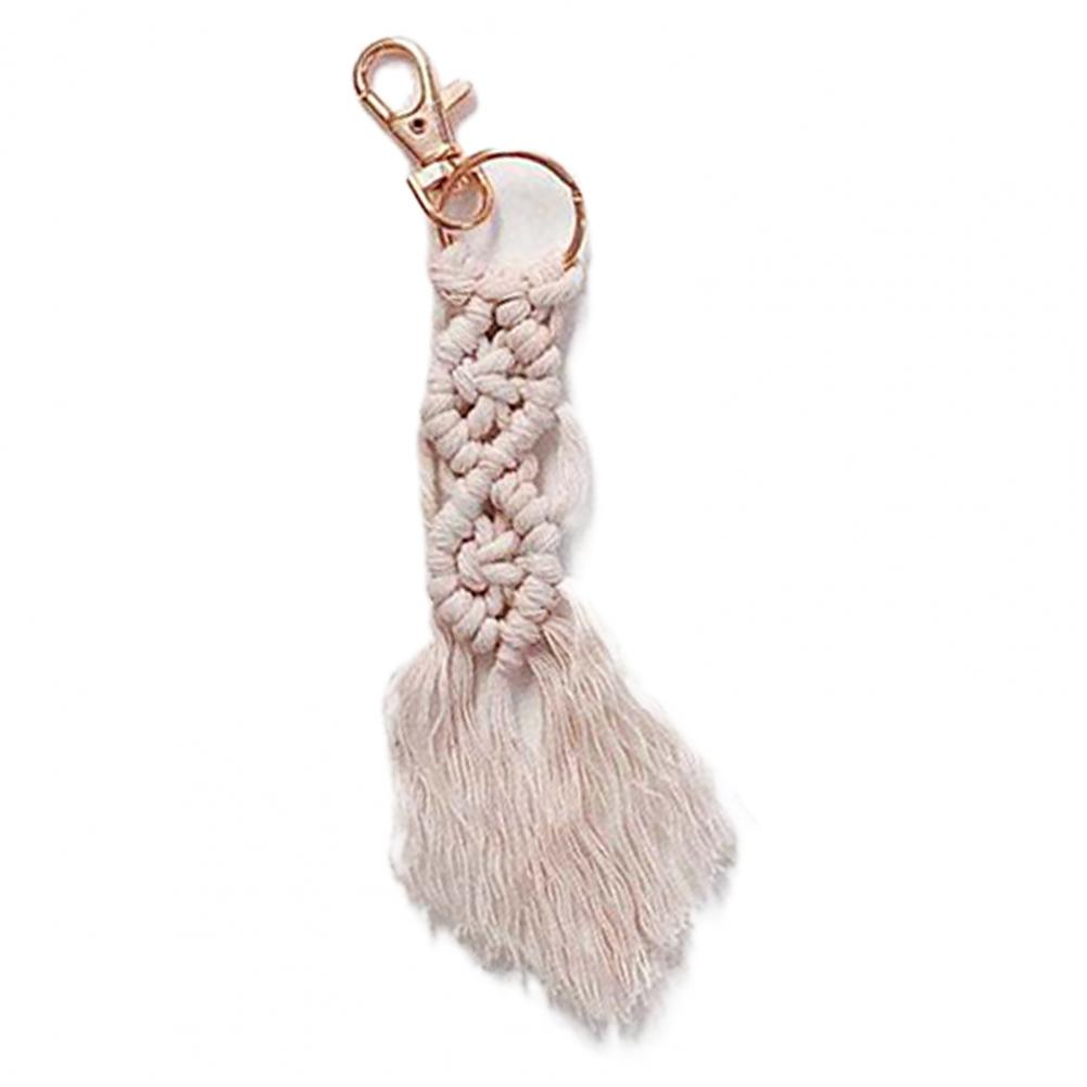 Vintage Hand Woven Macrame Key Chain Knitted Tassel Metal Buckle Key Ring Bohemian Style Car Keychain Bag Pendant Women Gift