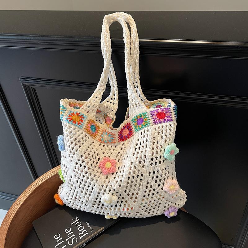 Large capacity knitted woven bag women's summer new casual shoulder bag seaside vacation beach bag