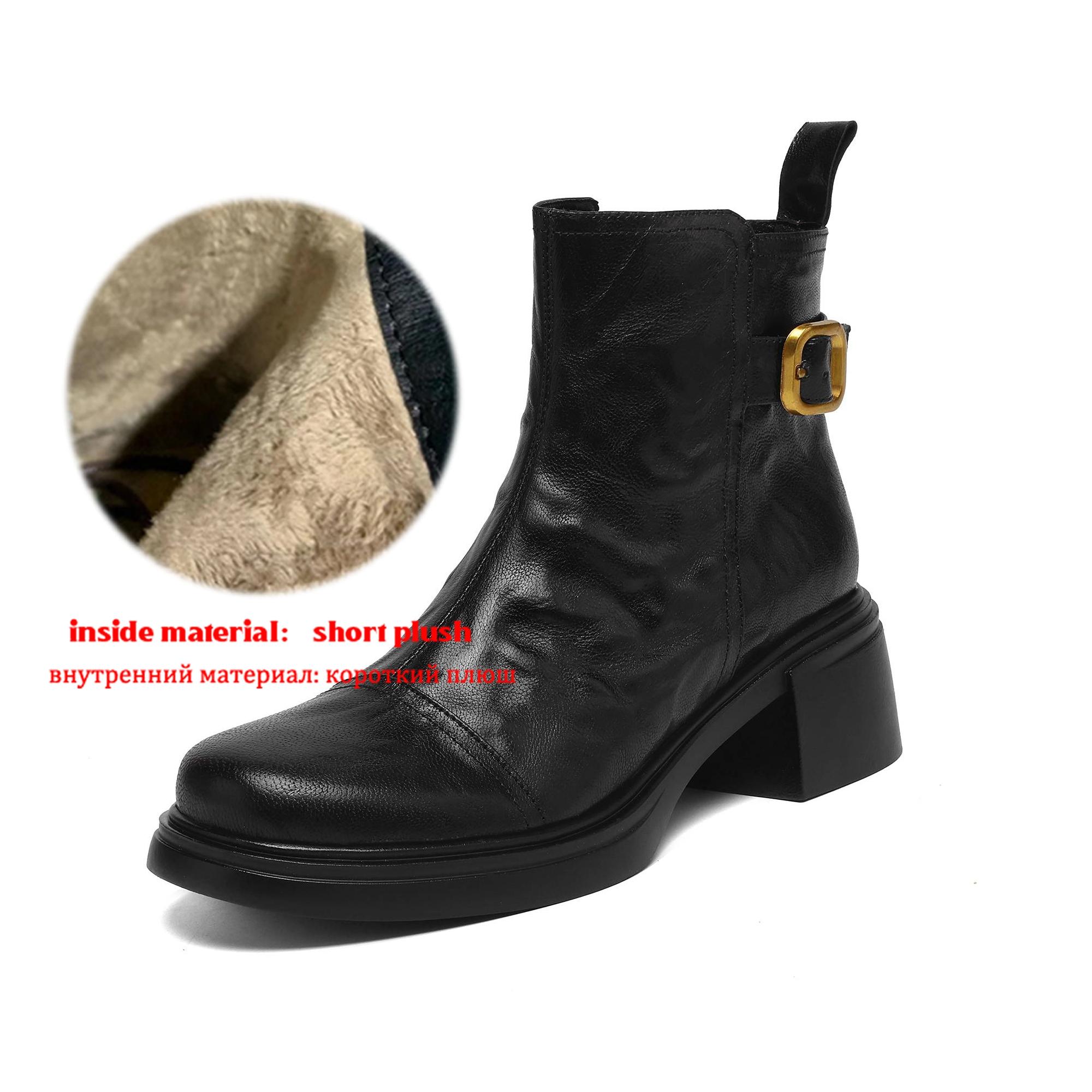 

Krazing Pot Sheepskin Round Toe Thick Heels Chelsea Boots Size 42 High Quality Women Keep Warm Metal Buckle Ankle Boots 42