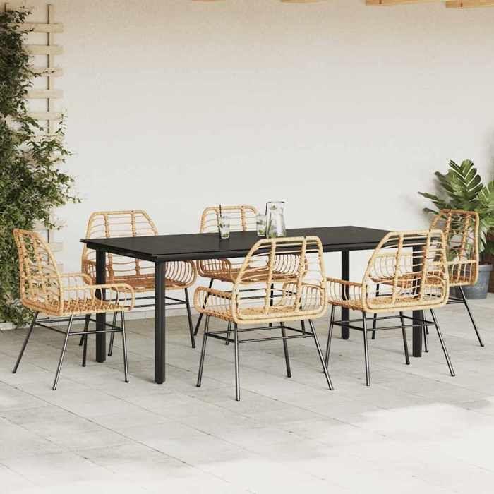VidaXL Ensemble à manger jardin 7pcs marron rpoly otin verre, ensemble à manger d'extérieur, meuble à manger de jardin 3334546