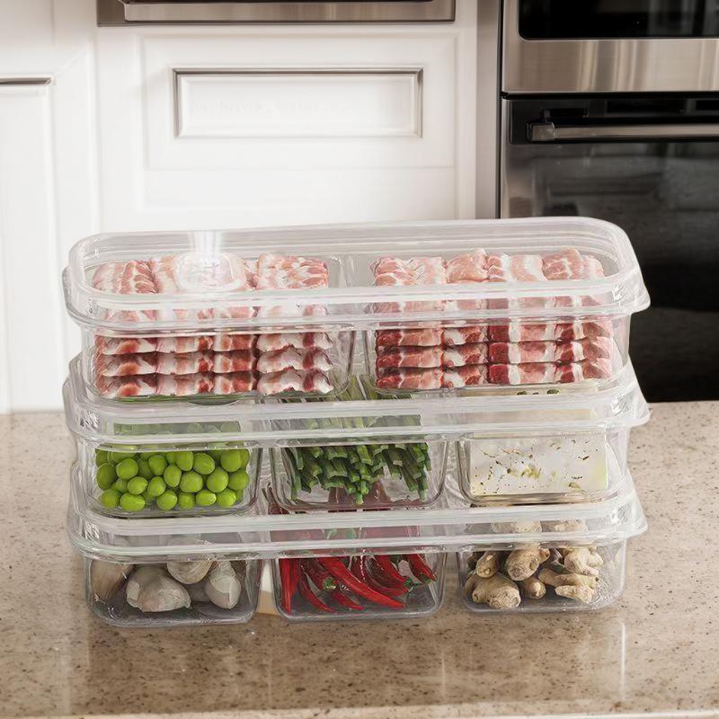 Refrigerator Storage Box Packed Meal Crisper Food Grade Plastic Sealed Food Meat 2/3-Compartment Refrigerated Storage