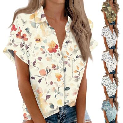Women's Short Sleeved Shirt, Daily Fashion Printed Button Top, Chest Pocket Cardigan