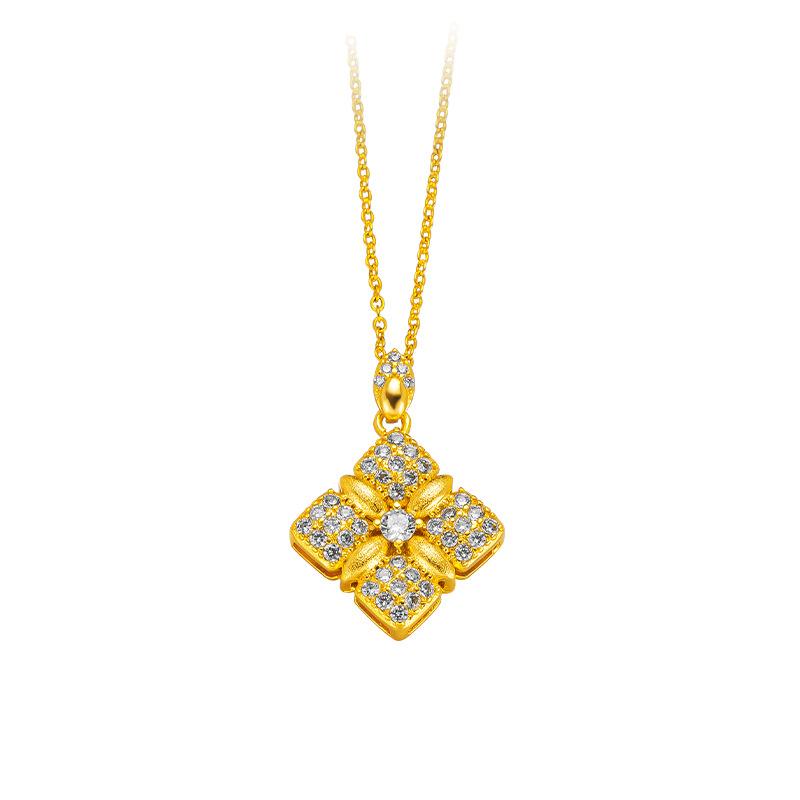 Luxury Pure Gold Real Gold Women s Diamond Pendant Brushed Withered Pendant Necklace золотой