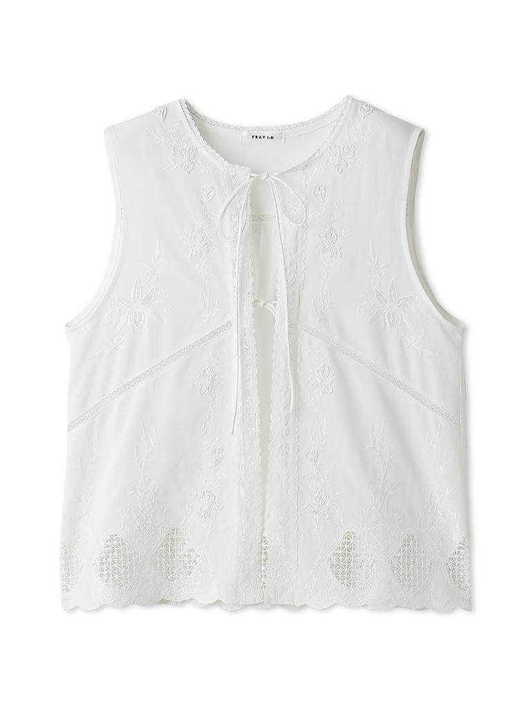 FRAY Cutwork Sleeveless Blouse FWFB252112 Free Size I.D. Women's White,