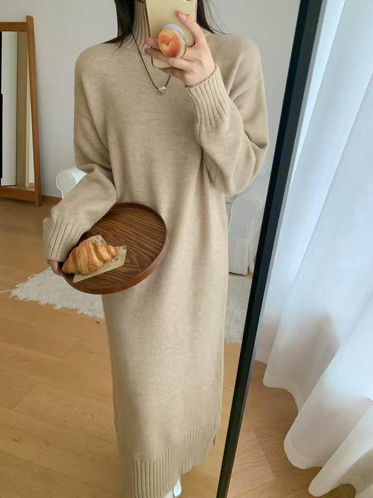 Long Sweater Skirt Autumn and Winter New Lazy Wind Pullover Thickened Large Size Base Loose Knitted Dress Women