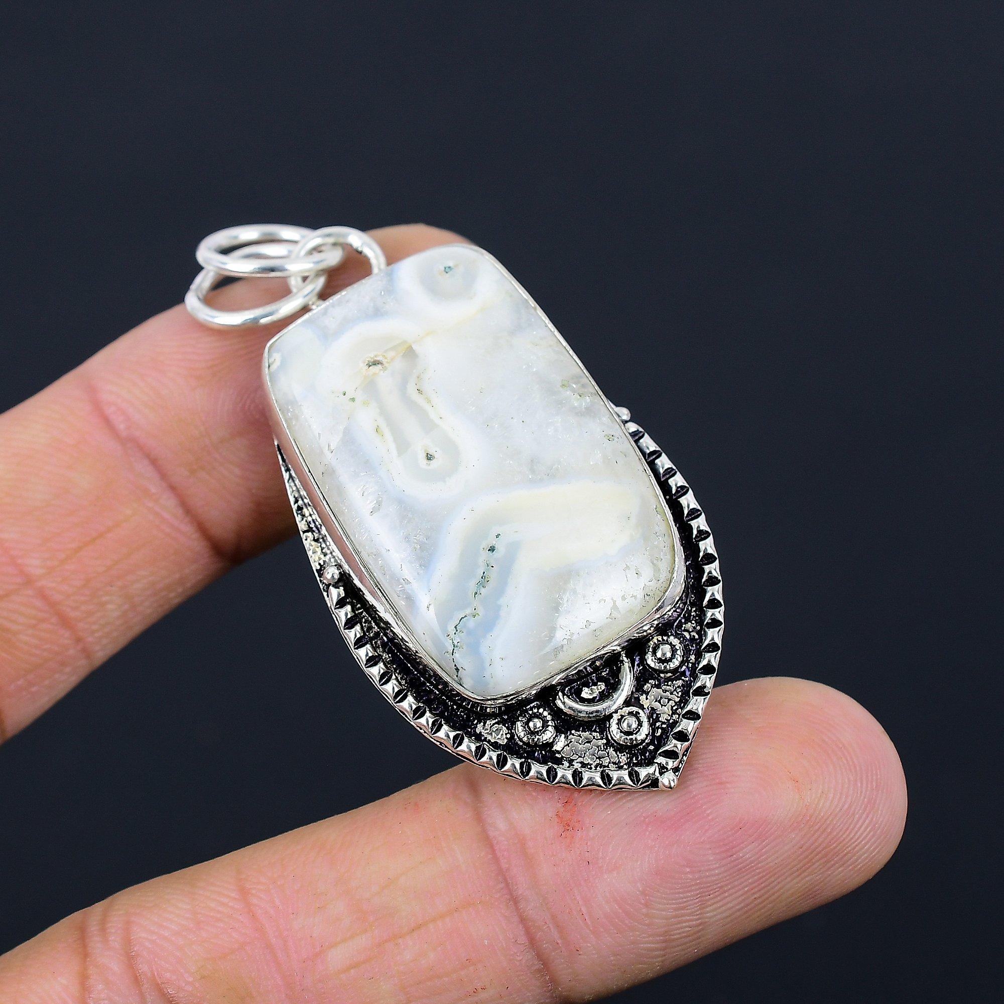 

Natural Solar Moss Opal Gemstone Pendant 925 Sterling Silver Indian Jewelry
