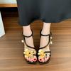 New Women's High Heels Sandals Thin Heels Flower Heel Wrap High Heel Dress Square Toe One-line Buckle Fashion Sandalias De Mujer