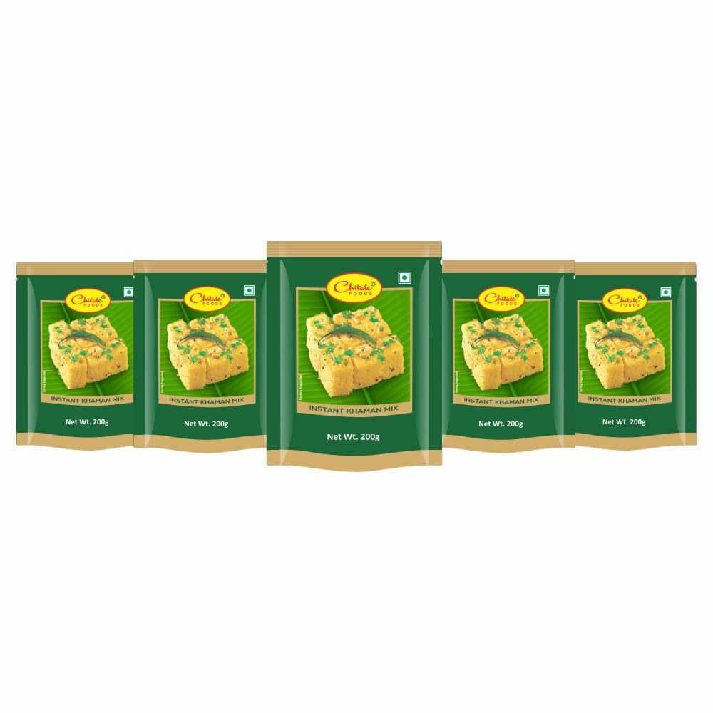 Chitale Dairy Instant Khaman Mix | Soft & Spongy Gujarati Snack | 200g Each - Pack of 5 | Quick & Easy to Prepare | Authentic Taste | No Pr