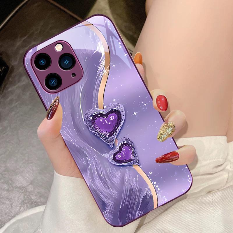 Amber Double Love Für IPhone 16 Pro Max 15 Pro 14 13 12 Mini 11 XS Max XR 7 8 Plu SE 2022 Hartglas Handyhülle