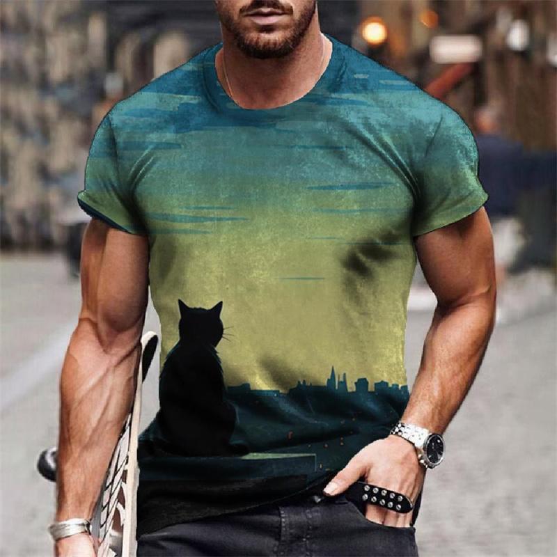Starry Sky Cat Universe Pattern Funny Animal 3D Printed Men's T-shirts Summer Harajuku Short Sleeve O-Neck Tops