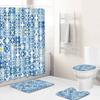 Retro Geometric Bathroom Four-Piece Waterproof Shower Curtain Bedroom Non-Slip Carpet Floor Mat Door Mat