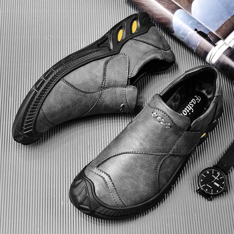 Fashion Handmade Leather Men Casual Shoes High Quality Genuine Leather Loafers for Men Flats Comfy Breathable Non-Slip Men Work Shoes