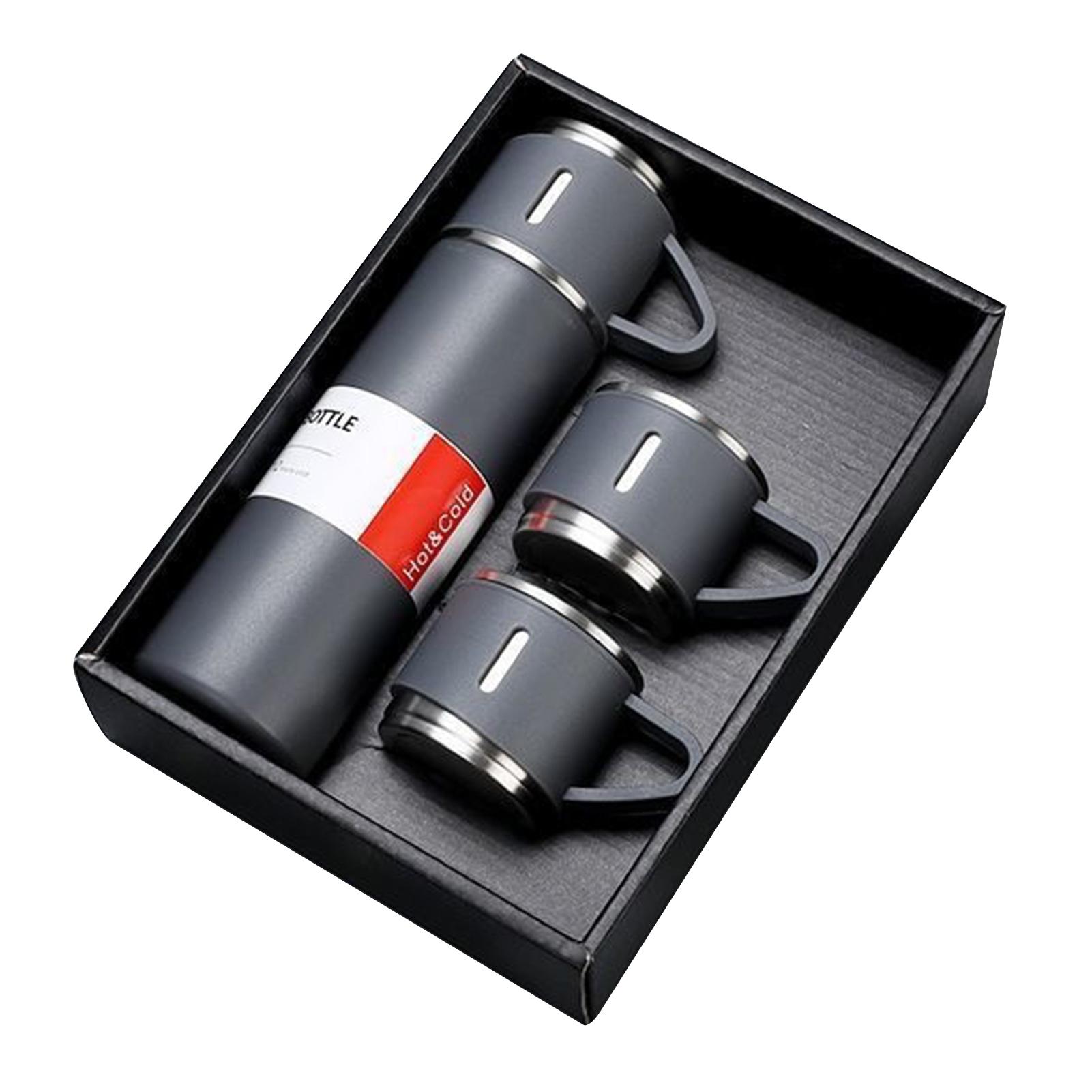 

Подарунковий набір вакуумних термосів з 3 сталевими чашками, ізольованими пляшками з нержавіючої сталі, кавовою кружкою, термосом для спорту на свіжому повітрі 401-500ml сірий