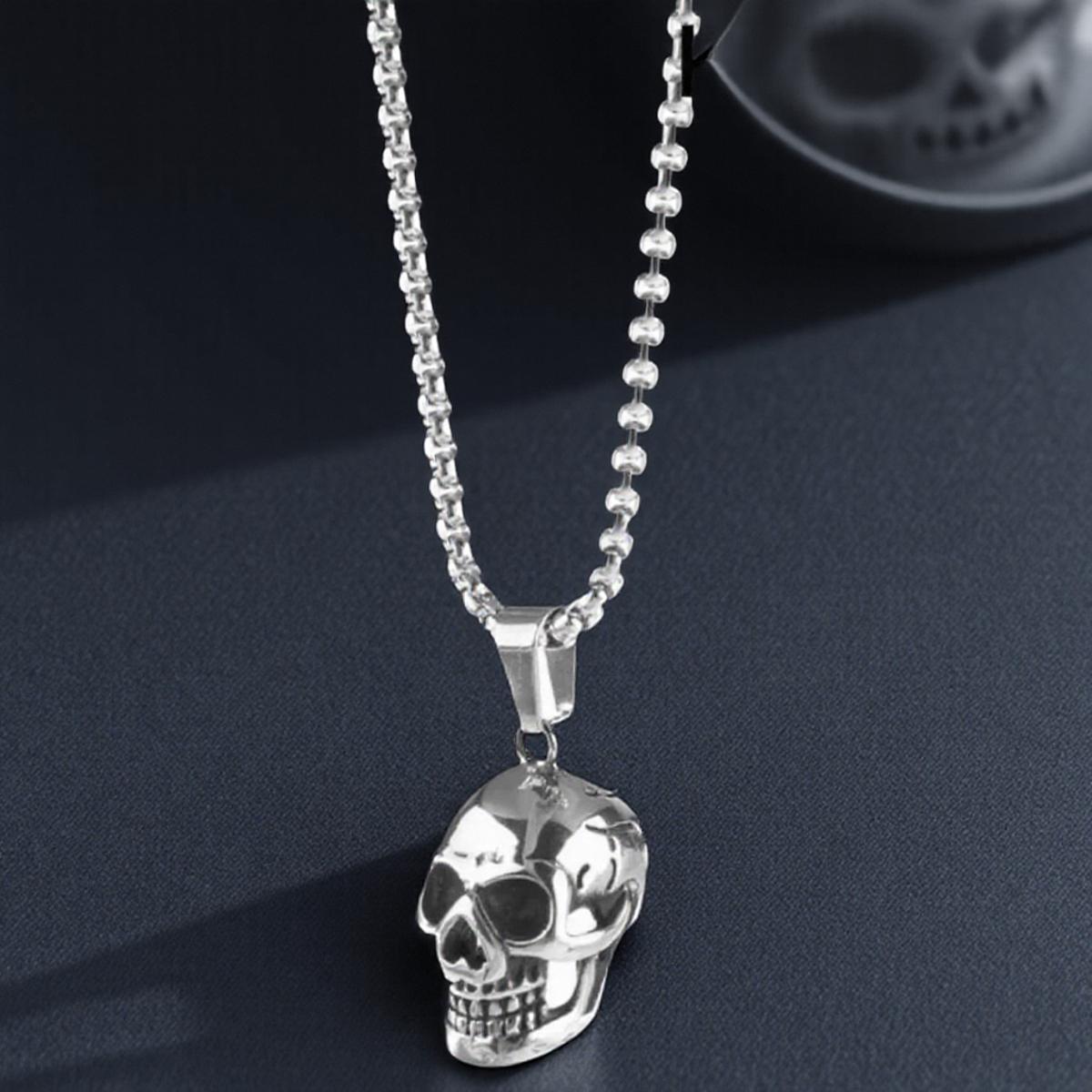 

Exaggerated Skull Necklace Retro Punk Rock Jewelry Unique Halloween Gift Trendy Male Party Accessory Popular Necklace серебряный