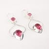 Natural Pink Tourmaline Gemstone 925 Stamped Silver Handmade Hook Earrings 2.07" EE-170-7