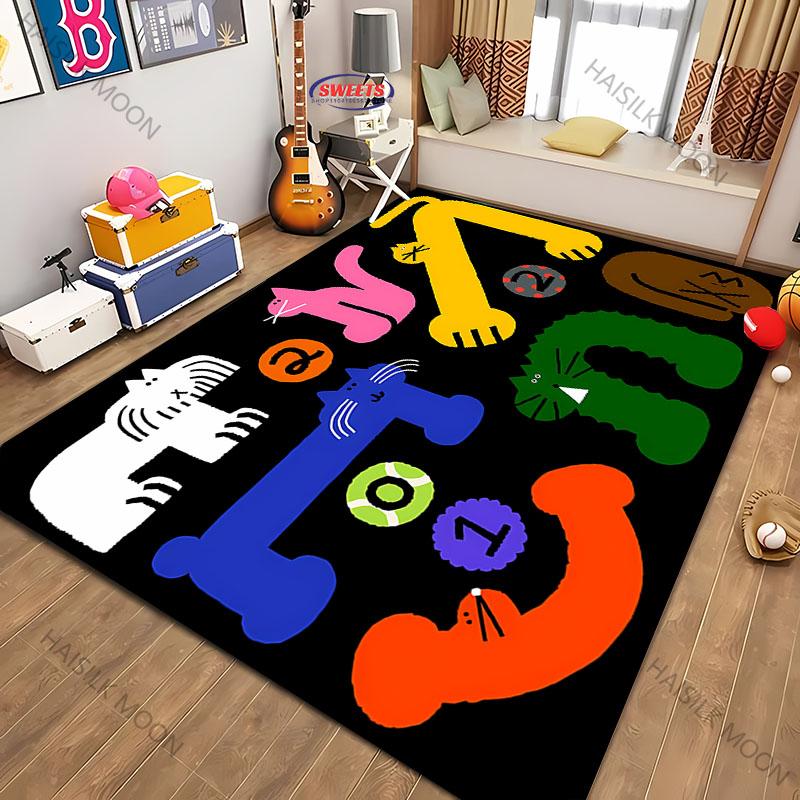 1pc Cat Splicing Pattern Washable Carpet, Abstract Style Indoor Mat, with Anti Slip Backing, LivingRoom, Bedroom, Home Decor Rug