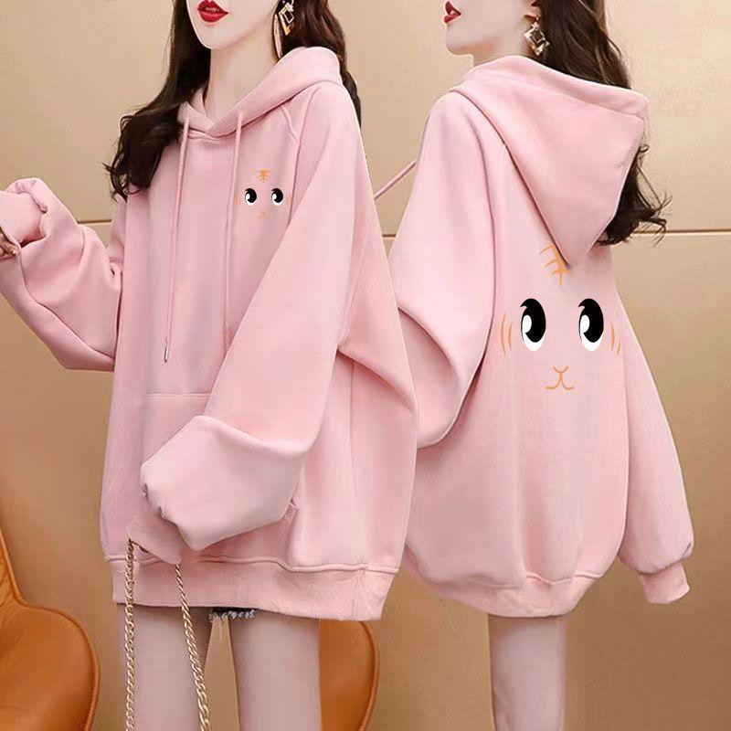 Autumn and Winter Fleece Pullover Hoodie, Fashionable Cartoon Print, Large Size Loose, Slimming, Versatile Hoodie