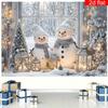 2D Cozy Winter Snowman Photo Background with Candles & Trees