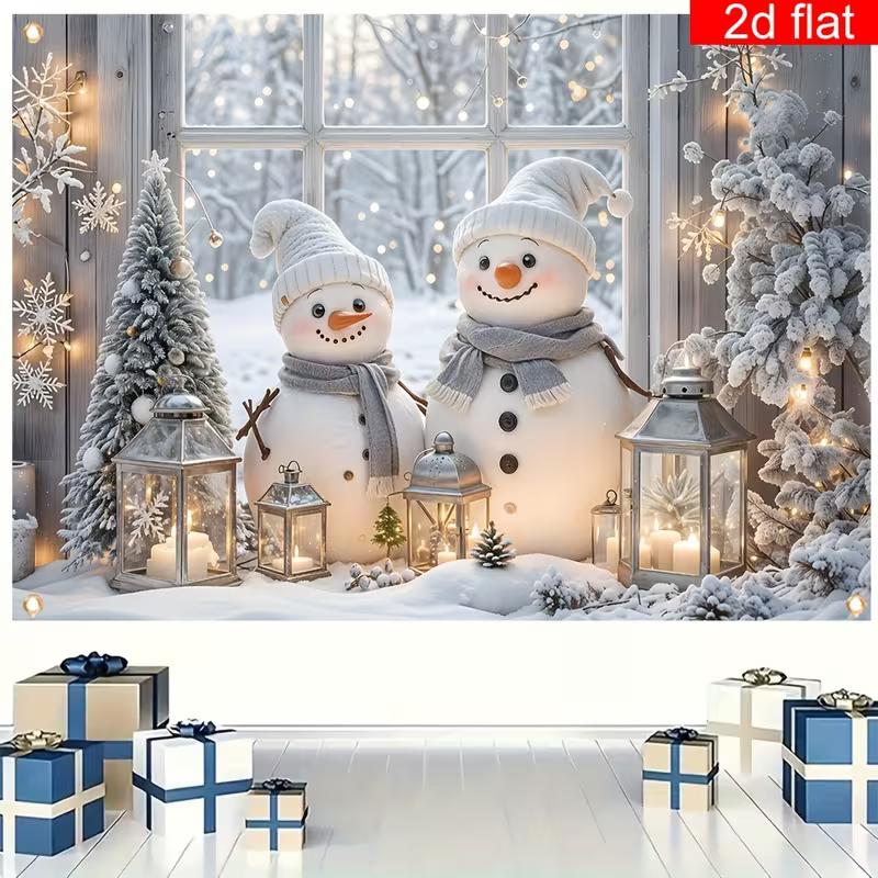 2D Cozy Winter Snowman Photo Background with Candles & Trees