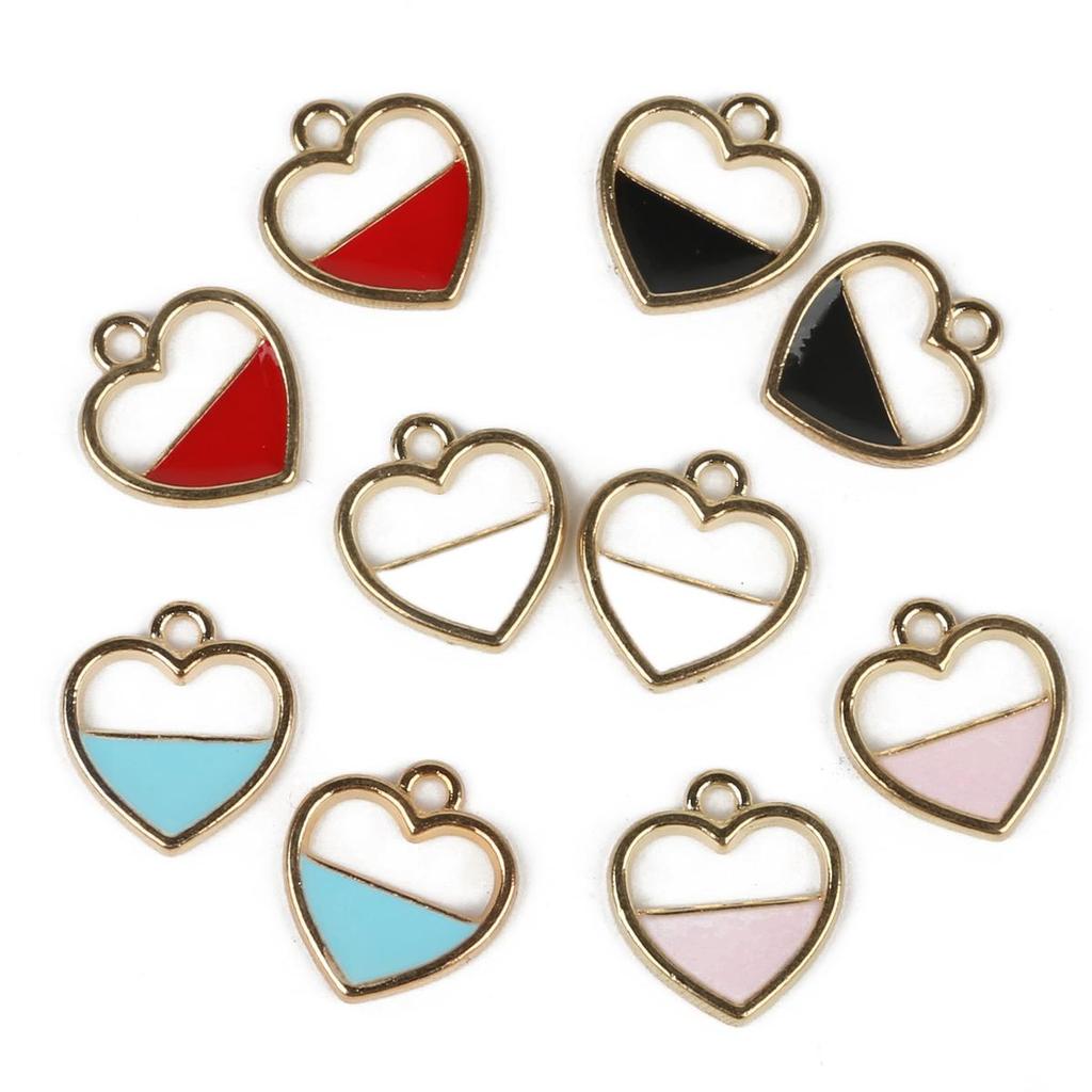10 stk 15*16mm doble farger Kjærlighet Hjerte Drop Oljelegering Anheng For smykker Komponent Making DIY Halskjede Armbånd Øredobber