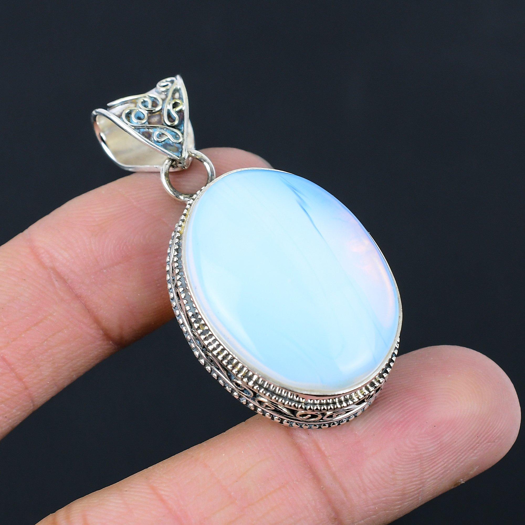 Halloween Deal 925 Sterling Silver Milky Opal Gemstone Trendy Engagement Pendant