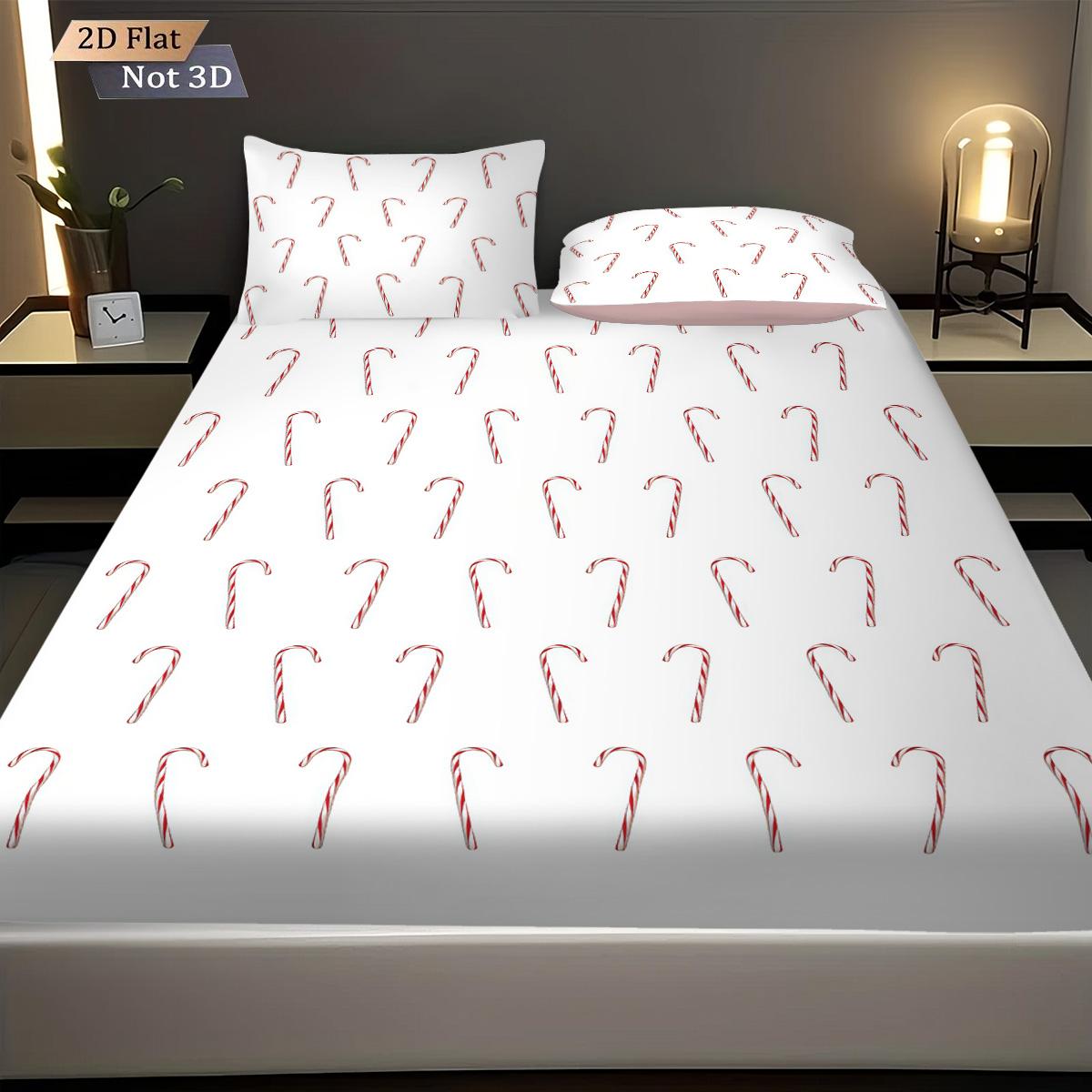 

3 шт. Минималистичный стиль Рождественский леденец Принт Бесшовный Набор простыней разных размеров Покрывала для кровати Спальня Постельные принадлежности Украшения 120x200