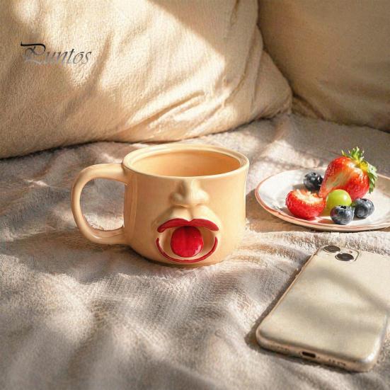 Large Capacity Beverage Mug Quirky Tongue Out Ceramic Coffee Mug, 10oz Unique 3D Sculpted Face Cup Housewarming Present for Tea Milk, Funny
