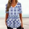 Summer V-neck 3D Retro Printed Top Fashionable Casual Short Sleeved Women's T-shirts