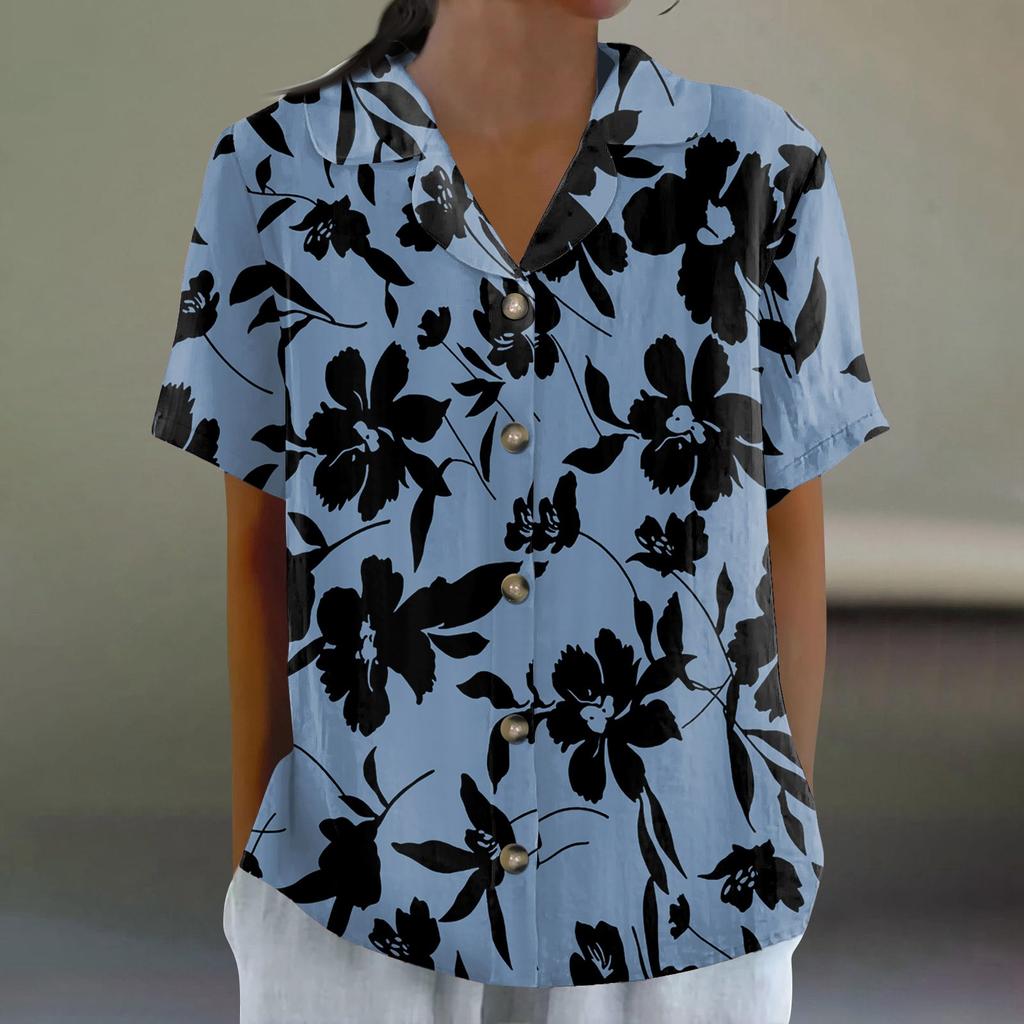 Women's Shirt With Floral Print Buttons, Long Sleeved Casual Regular Shirt Collar Top
