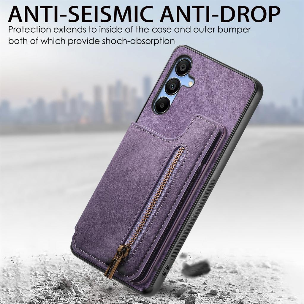 D15 For Samsung Galaxy A24 4G (162.1 x 77.6 x 8.3mm) Phone Case Retro Zipper Wallet Cover with Kickstand