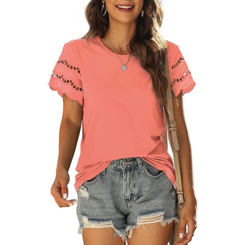 YYFS Dámská móda Ležérní Léto Jaro Jednobarevné halenky a košile s krátkým rukávem a výstřihem do O