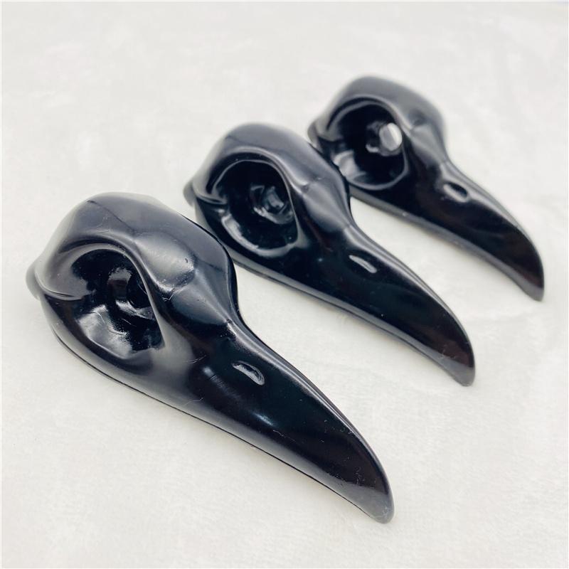 Natural Obsidian Skulls Hand Carved Raven Crystal Animal Skulls Bird Crow Pendant