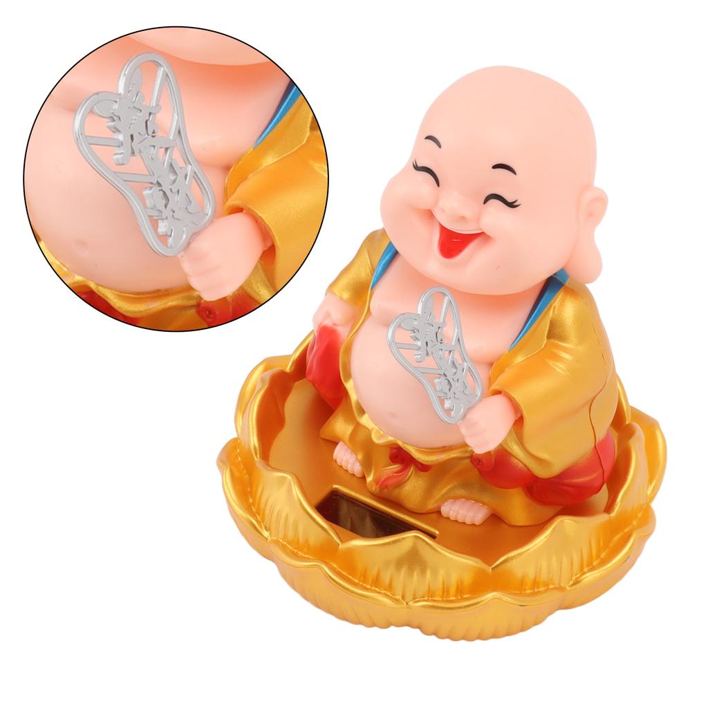 Solar Buddha Statue Solar Nodding Maitreya Car Ornament Decoration Shaking Head Toy for Wealth and