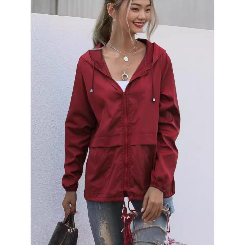 Womens Lightweight Hooded Zip-Up Jacket Hiking Outdoor Rain Protection Sport Casual Wear