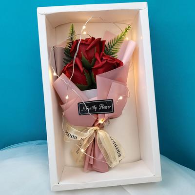 Bouquet de fleurs de savon Rose avec boîte cadeau lumineuse LED, pour la fête des mères, le mariage, la saint-valentin, cadeau de fête des enseignants