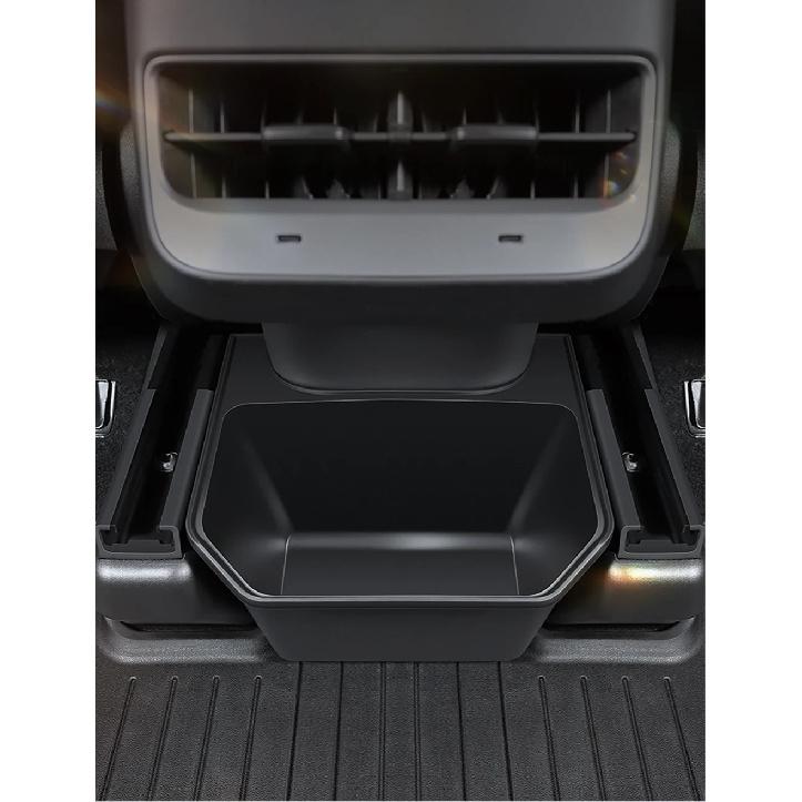 For Tesla Model Y Juniper TPE Rear Center Console Storage Box Organizer Box with Cover Trash Can Under Seat Car Accessories