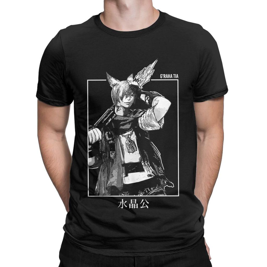 Fantastische Final Fantasy FFXIV G'raha Tia Endwalker T-Shirts für Herren Reines Baumwoll-T-Shirt Kurzarm-T-Shirt Bedruckte Kleidung