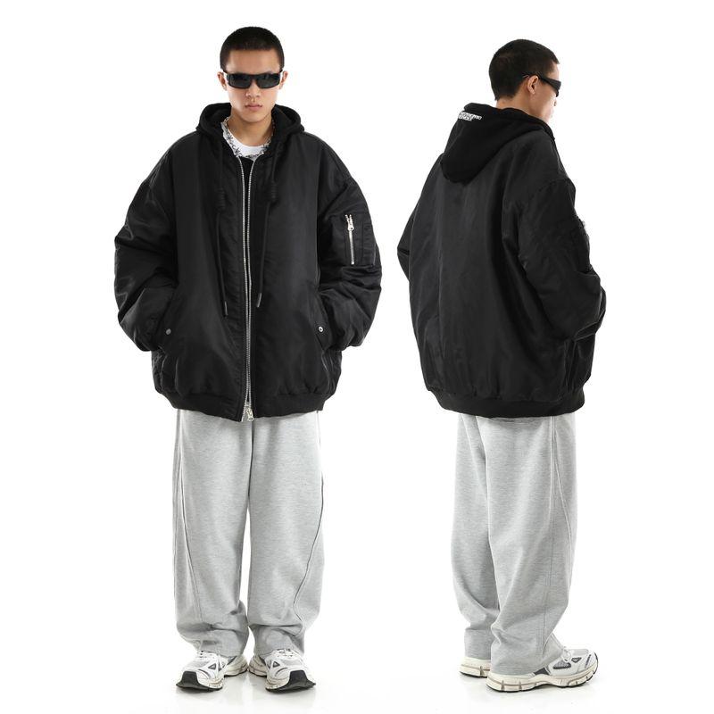 American-Style Trendy Oversized Hooded Baseball Jacket Cotton Coat for Men, Winter 2025 New Loose Thickened Cotton Jacket
