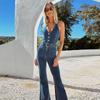 Women's Sleeveless Hanging Neck Denim Jumpsuit Summer New Outfit Slim Fit Denim Pants New Fashion Style Lady Strapless Sleeveless Blue Jumpsuits