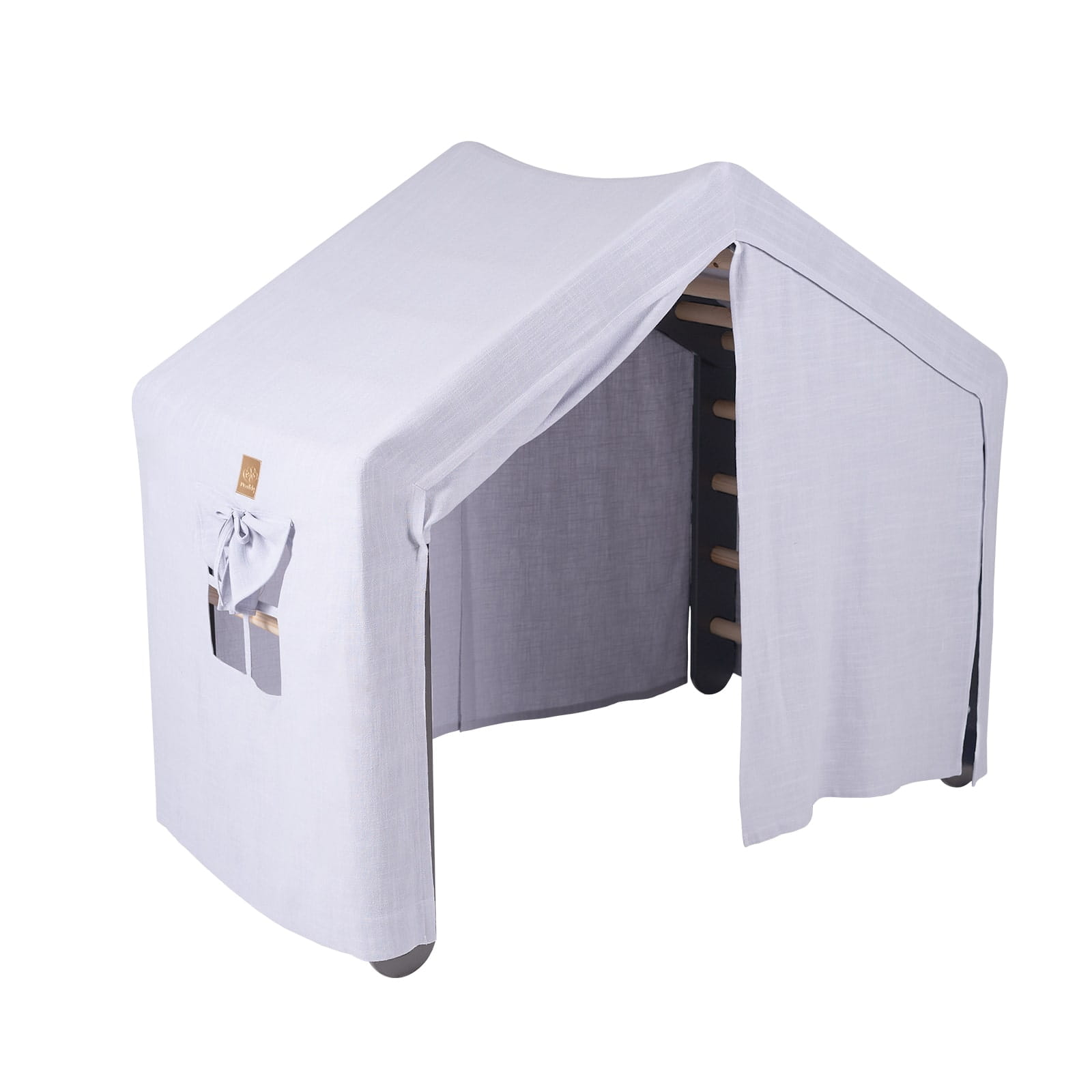 MeowBaby® Climbing Ladder Large House 112x61x94 cm Indoor Traingle with Tent. Wood, Linen, Viscose, Gray and Blue House sivá