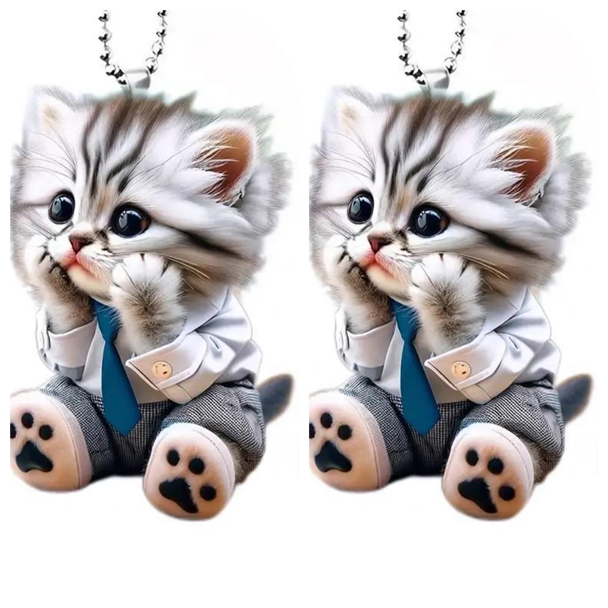 

Автомобильный кулон, подвесное украшение с цепочкой, легко повесить, реалистичное животное, зеркало заднего вида в форме кошки, подвесной декор, аксессуары для салона автомобиля Cat 2pc