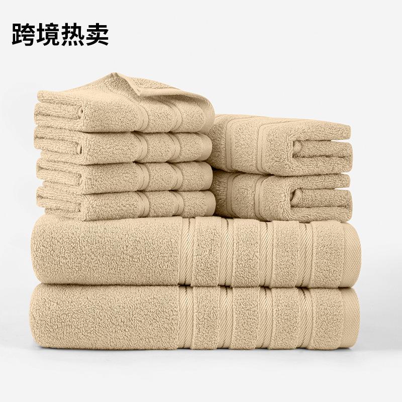 

Plain cotton eight-piece set of towels 22 towels 4 square towels, promotional embroidery available 140X70x2 pieces, 72x34x2 pieces, 34x34x4 pieces peacock синього кольору