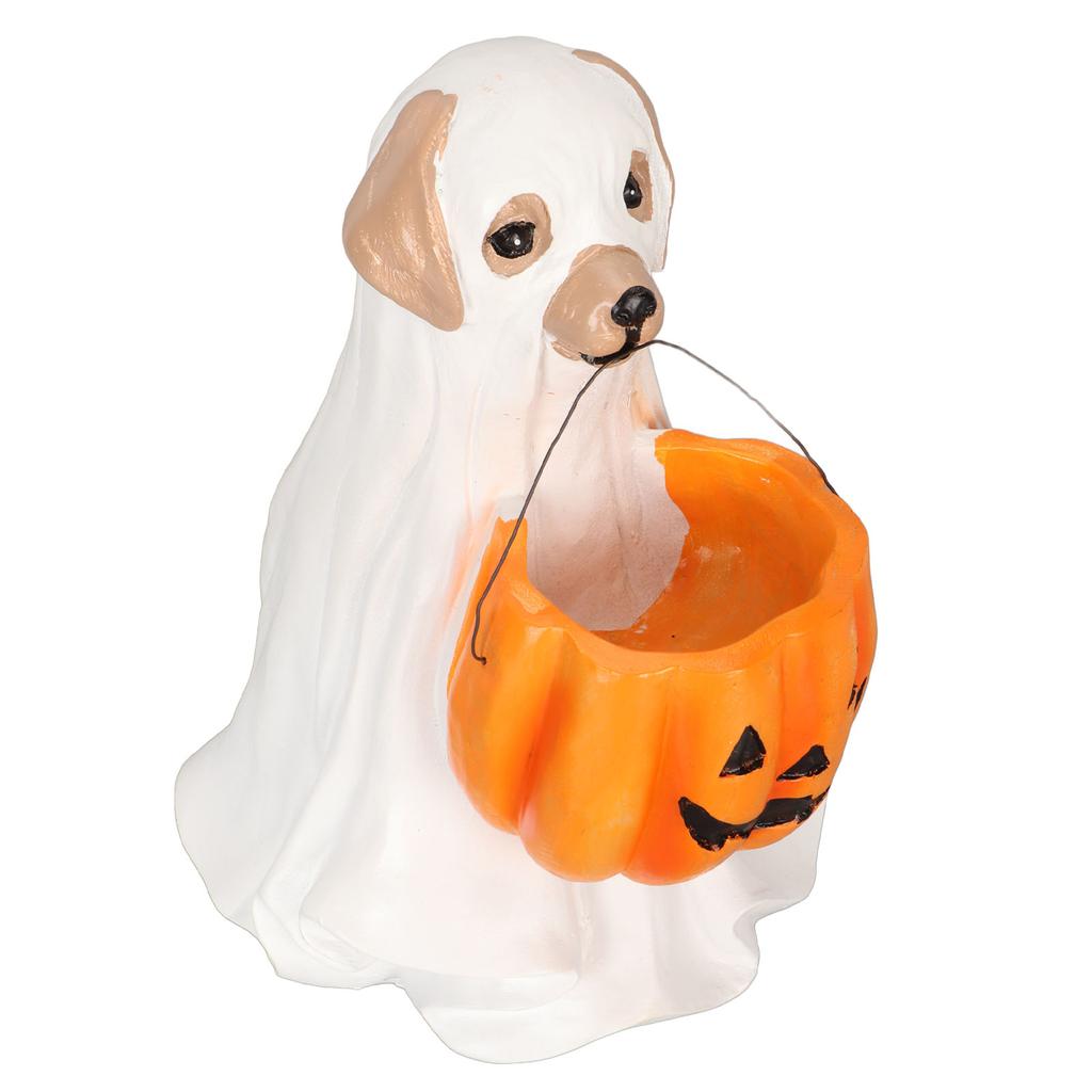 Halloween Ghost Dog Statue Resin Pumpkin Dog Ornament Cute Spooky Ghost Dog Figurine for Indoor Outdoor