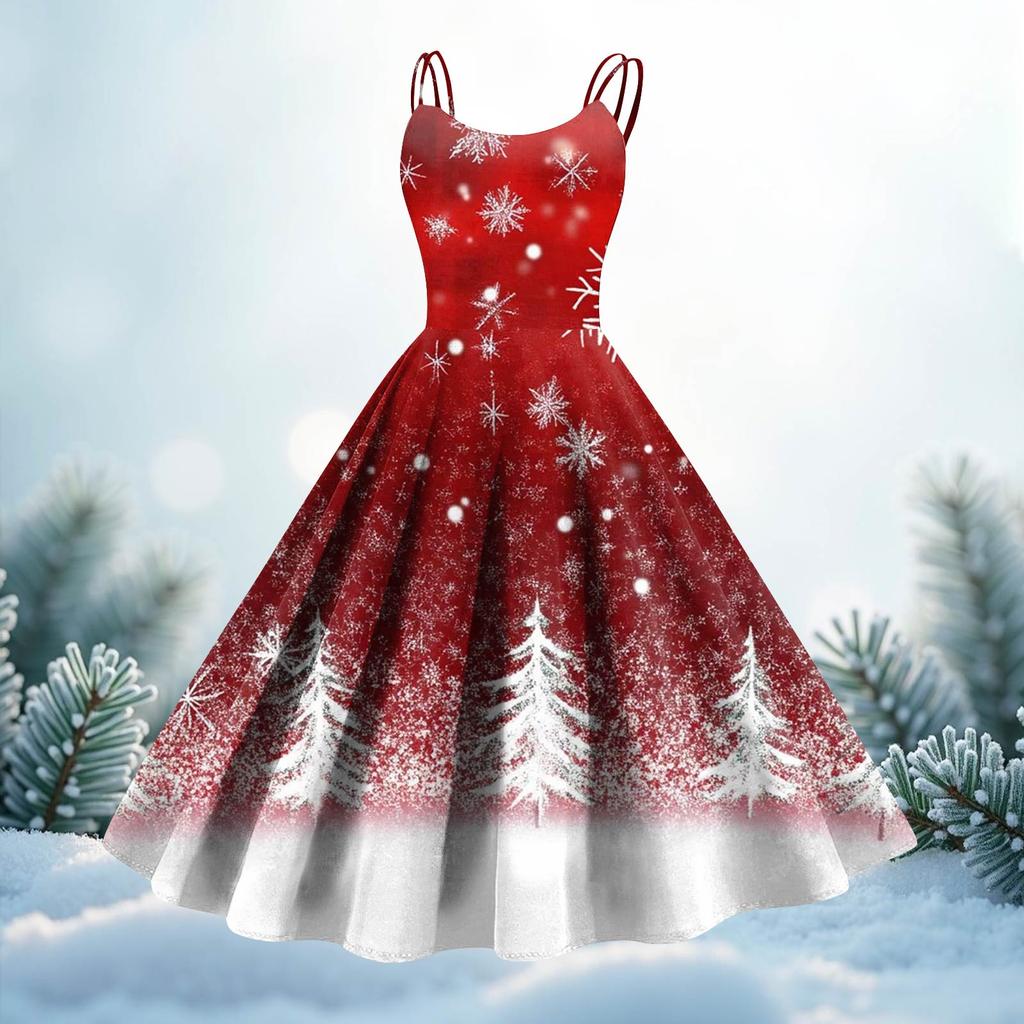 Women's Fashion Christmas Printed Sexy Strapless Gothic Cocktail Dress Punk, Vintage Dress.