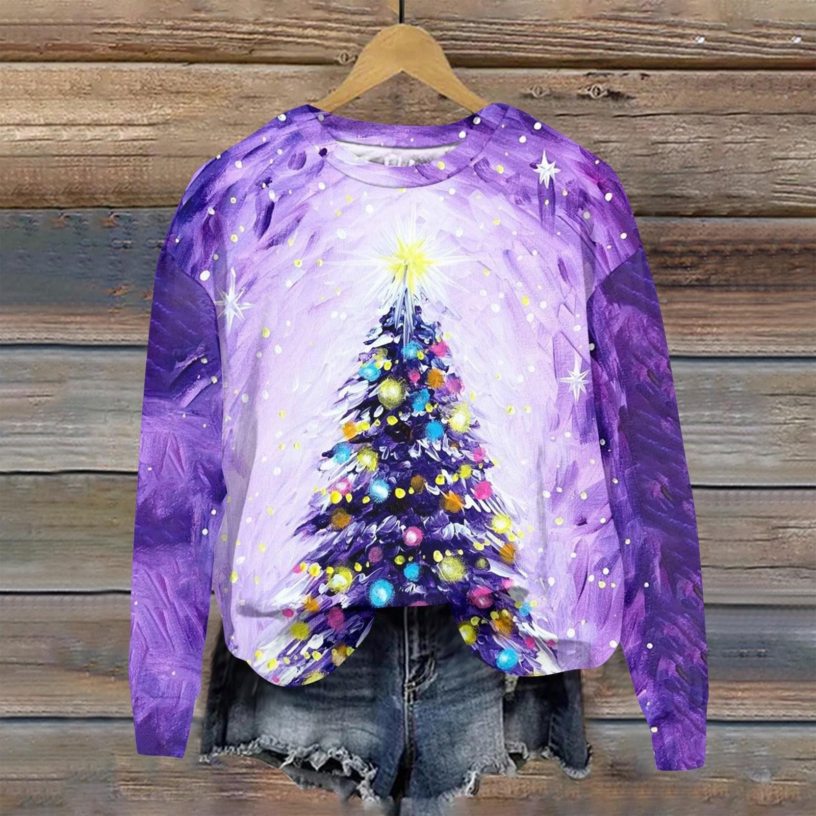 

Женская модная рождественская принтованная толстовка с длинным рукавом и круглым вырезом XXXL