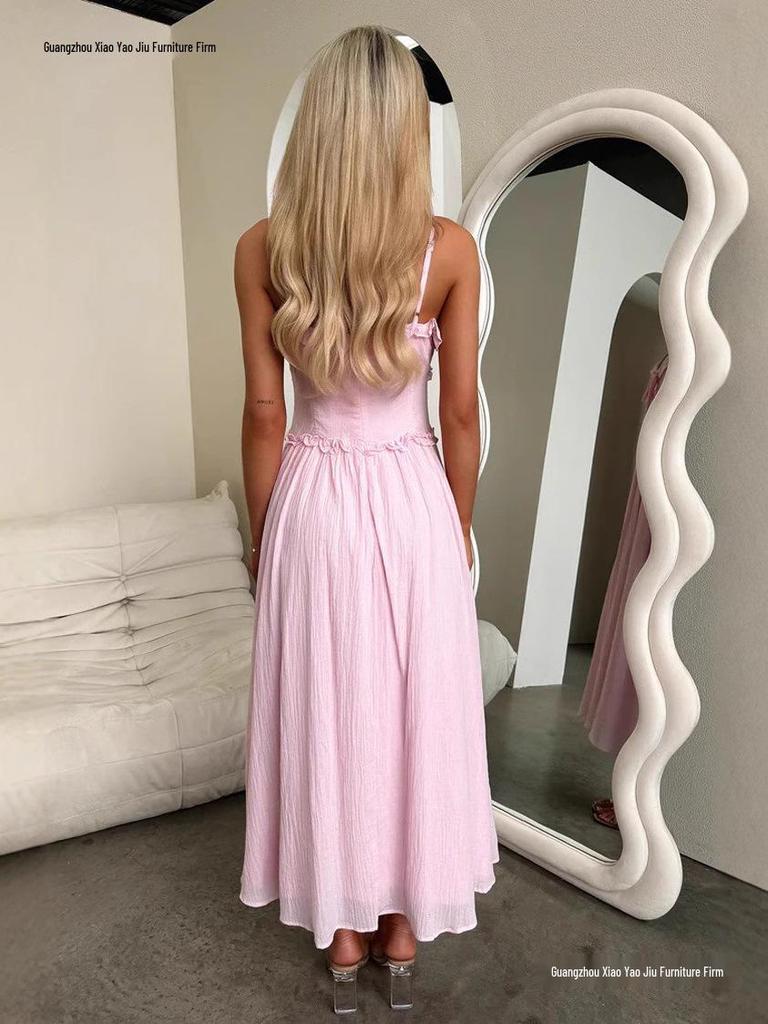 2026 European Spring/Summer Spaghetti Strap Ruffle Dress - Casual Loose Vacation Wear for Women