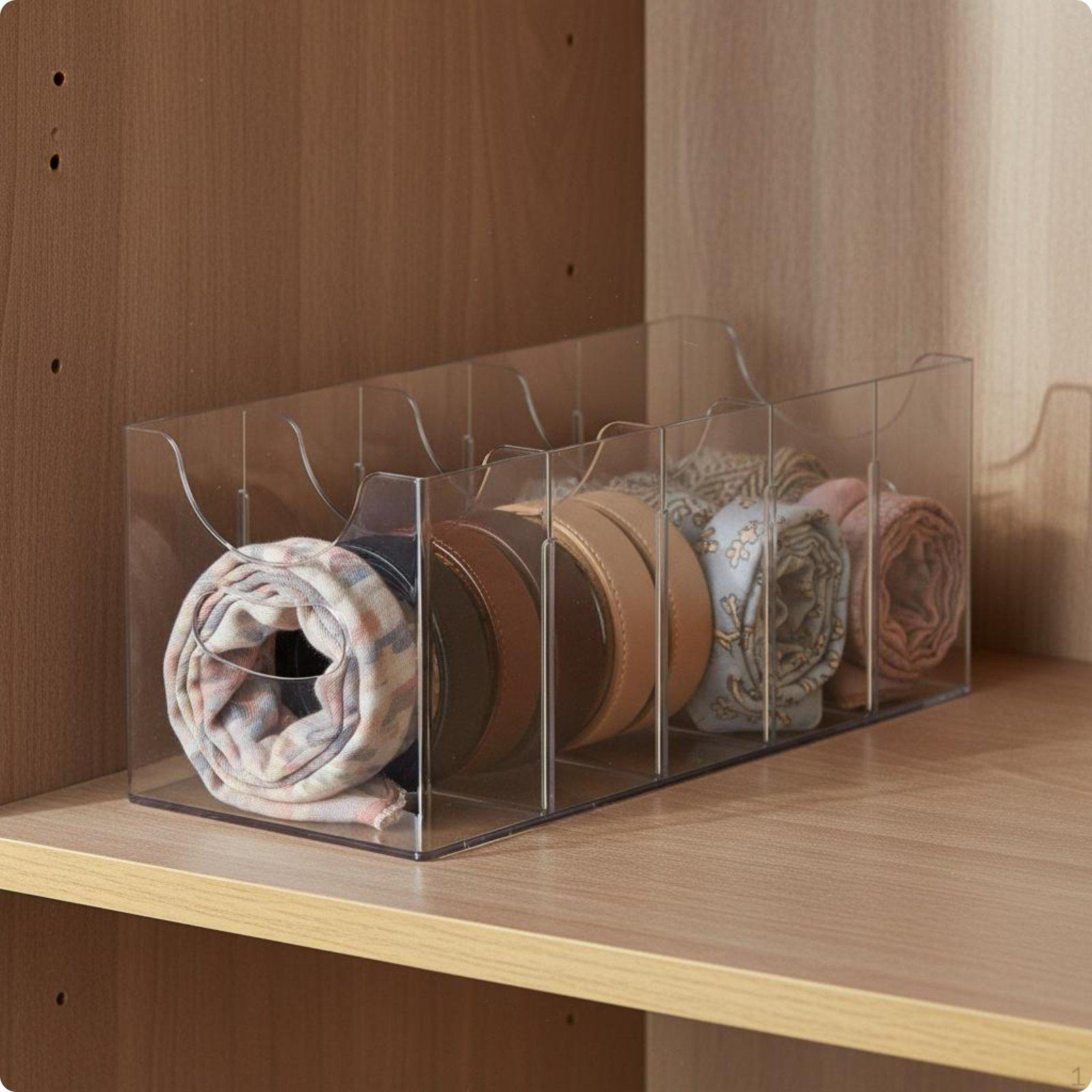 2 Pieces Belt Holder Organizer Transparent Tie and Scarf MultiCompartment Tray