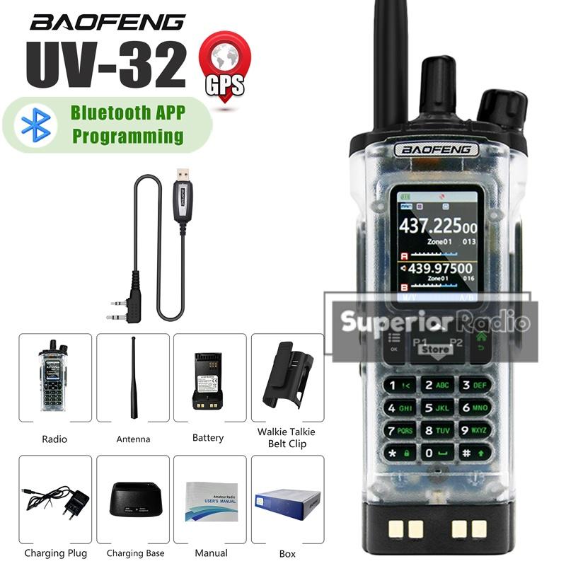 Baofeng UV-32 Walkie Talkie Transparante GPS 10W Bluetooth Programmeerbare Riemhouder Hoes met Clip Luchtvaartband Amateur Tweerichtingsradio's EURO
