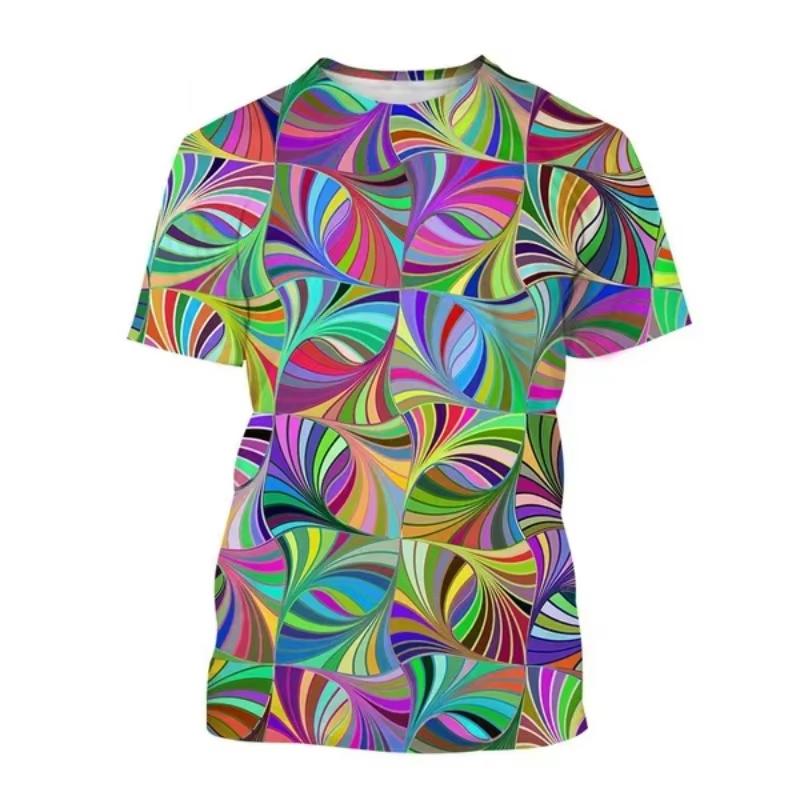 Summer Round Neck 3D Colorful Abstract Art & Geometric Pattern Printed Fashionable Casual Short Sleeved Children's Boy and Girl Kids Unisex T-shirts